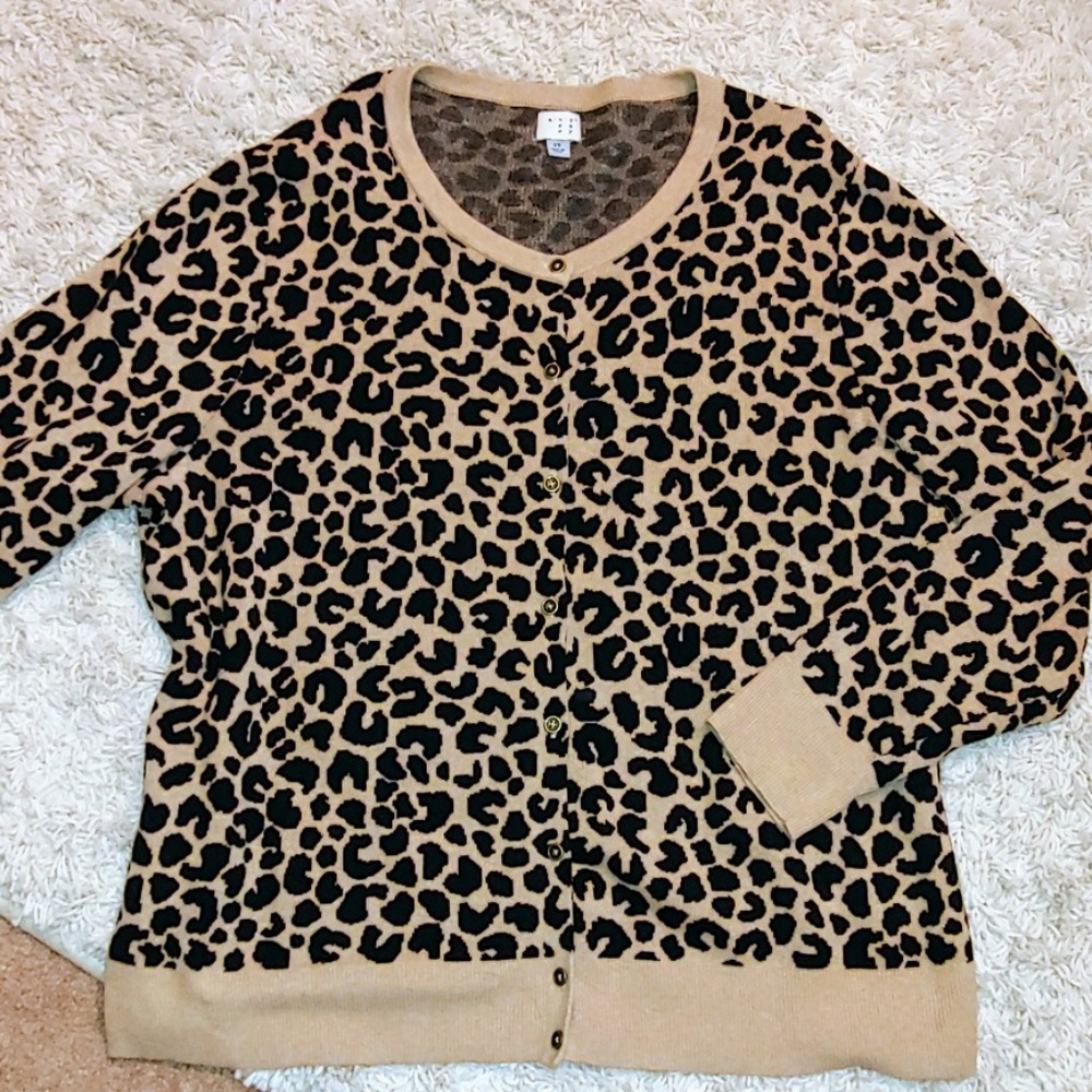 Leopard Print Cardigan Tan and Black 2X